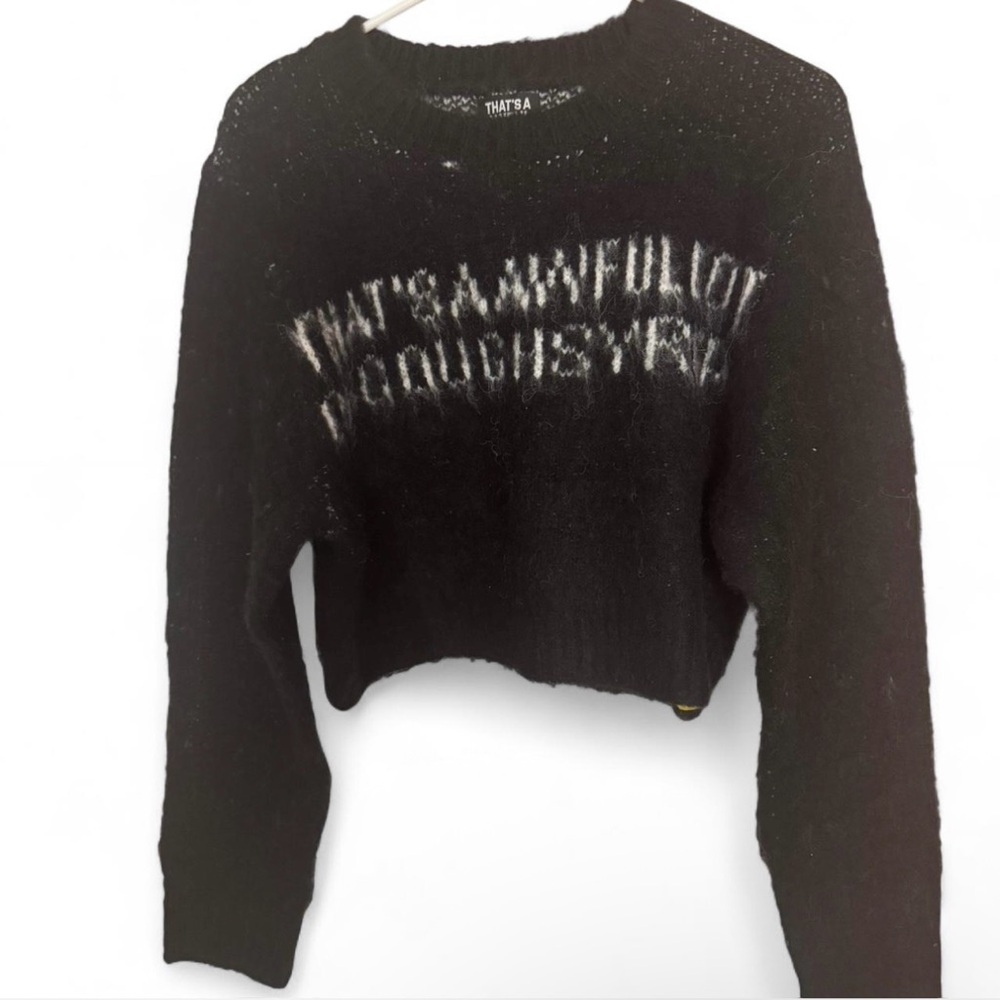 Thats A Awful Lot Of Syrup Authentic Black Mohair Cropped Sweater Size L NEW